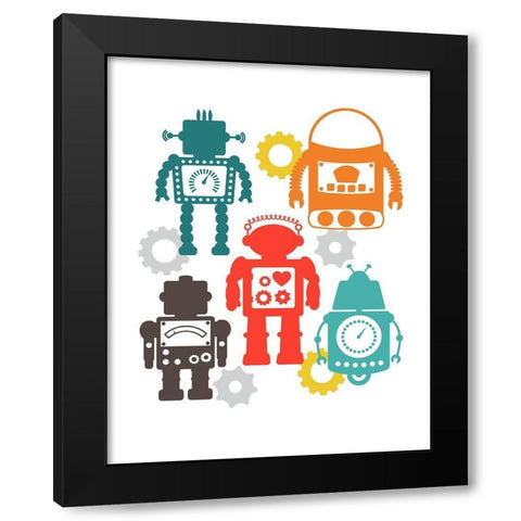 Robot Combo Black Modern Wood Framed Art Print by Robinson, Tamara