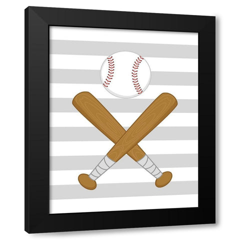 Baseball Stripes Black Modern Wood Framed Art Print with Double Matting by Robinson, Tamara