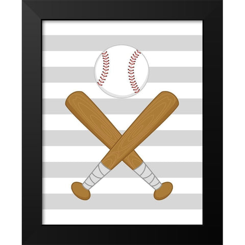 Baseball Stripes Black Modern Wood Framed Art Print by Robinson, Tamara