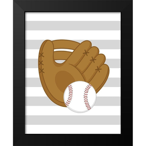 Baseball Glove Stripes Black Modern Wood Framed Art Print by Robinson, Tamara