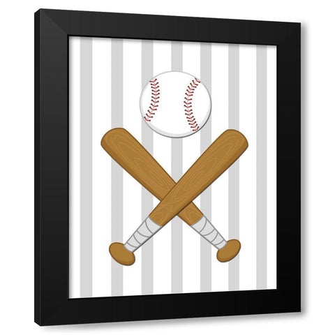 Baseball Stripes Black Modern Wood Framed Art Print by Robinson, Tamara