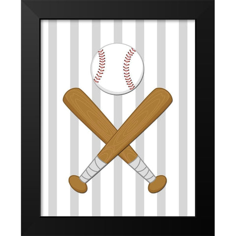 Baseball Stripes Black Modern Wood Framed Art Print by Robinson, Tamara