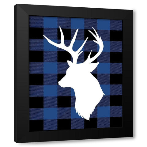 Plaid Deer Black Modern Wood Framed Art Print by Robinson, Tamara