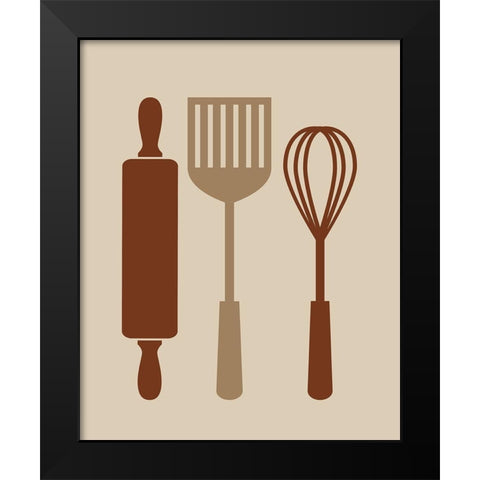 Kitchen Utensils Black Modern Wood Framed Art Print by Robinson, Tamara