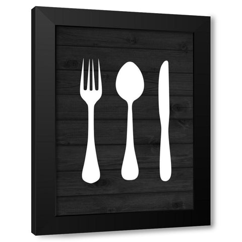 Dining Utensils Black Modern Wood Framed Art Print with Double Matting by Robinson, Tamara