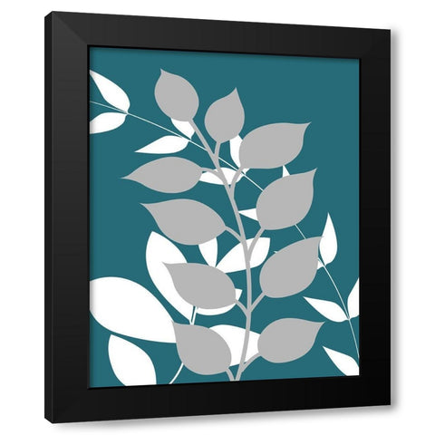 Teal Foliage III Black Modern Wood Framed Art Print with Double Matting by Robinson, Tamara