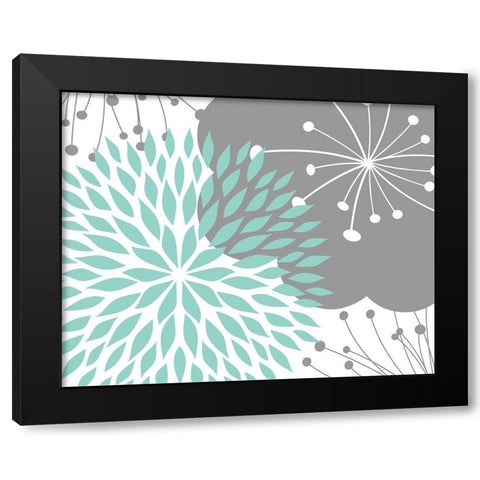 Teal Foliage Floral Black Modern Wood Framed Art Print with Double Matting by Robinson, Tamara
