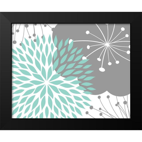 Teal Foliage Floral Black Modern Wood Framed Art Print by Robinson, Tamara
