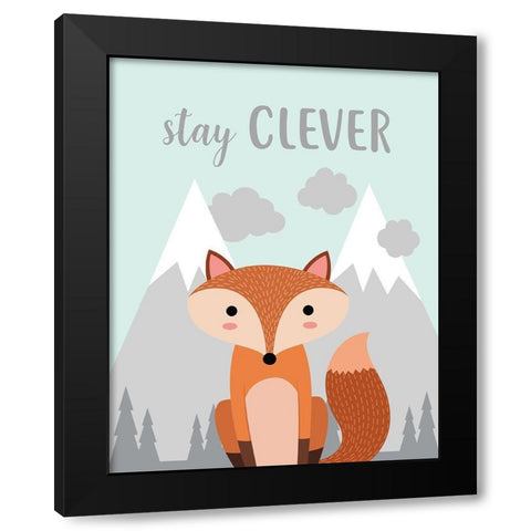 Stay Clever Fox Black Modern Wood Framed Art Print with Double Matting by Robinson, Tamara