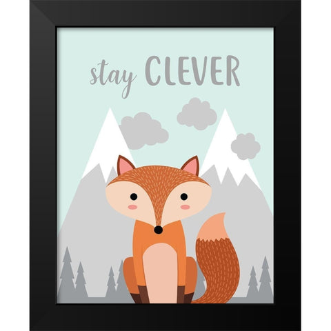 Stay Clever Fox Black Modern Wood Framed Art Print by Robinson, Tamara