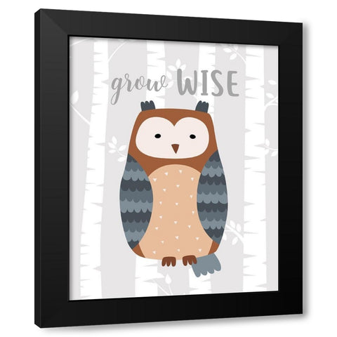 Grow Wise Owl Black Modern Wood Framed Art Print by Robinson, Tamara