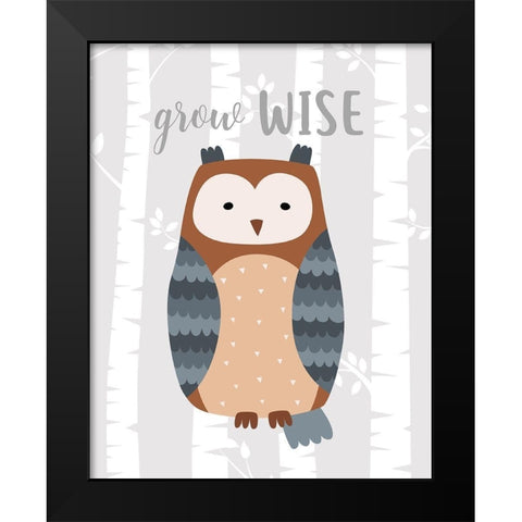 Grow Wise Owl Black Modern Wood Framed Art Print by Robinson, Tamara