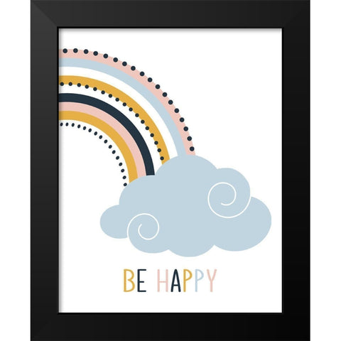 Be Happy Black Modern Wood Framed Art Print by Robinson, Tamara