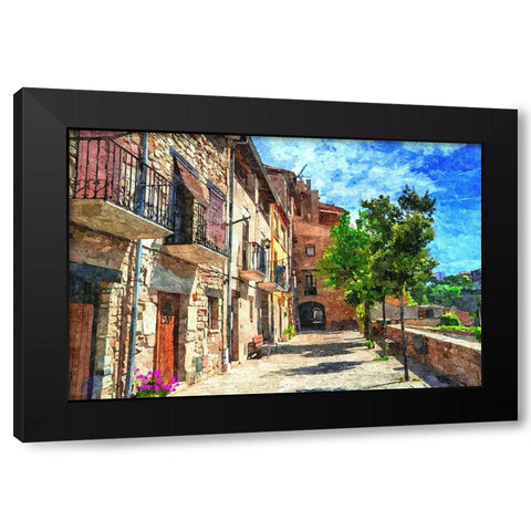 Village Street Black Modern Wood Framed Art Print by Dundon, Denise