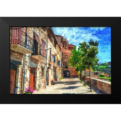 Village Street Black Modern Wood Framed Art Print by Dundon, Denise