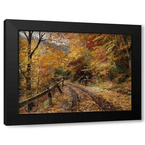 Falling Leaves Black Modern Wood Framed Art Print with Double Matting by Dundon, Denise