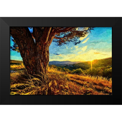 Gnarled Tree at Sunset Black Modern Wood Framed Art Print by Dundon, Denise