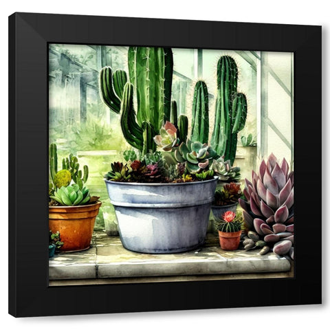 Cacti and Succulents I Black Modern Wood Framed Art Print by Dundon, Denise