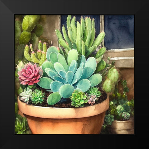 Cacti and Succulents II Black Modern Wood Framed Art Print by Dundon, Denise
