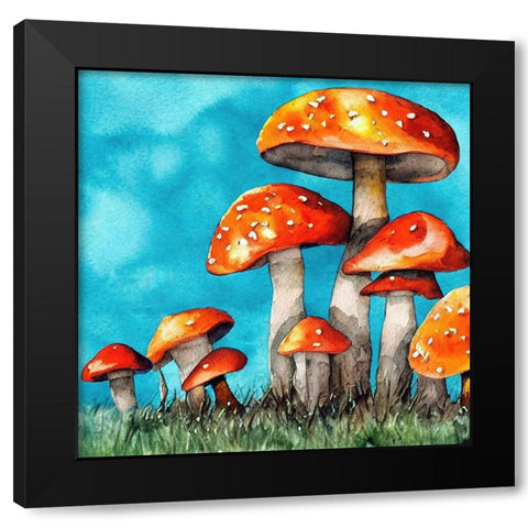 Orange Mushrooms Black Modern Wood Framed Art Print by Dundon, Denise