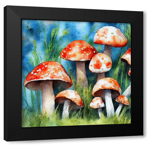 Mushrooms Black Modern Wood Framed Art Print by Dundon, Denise