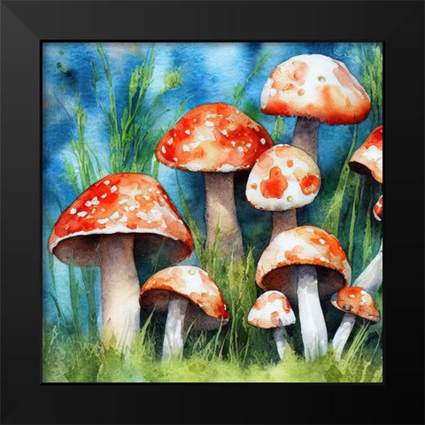 Mushrooms Black Modern Wood Framed Art Print by Dundon, Denise