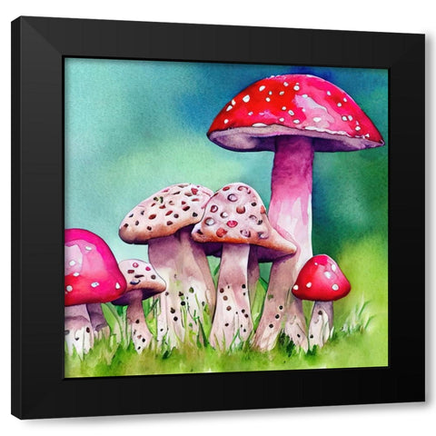 Pink Mushrooms Black Modern Wood Framed Art Print with Double Matting by Dundon, Denise