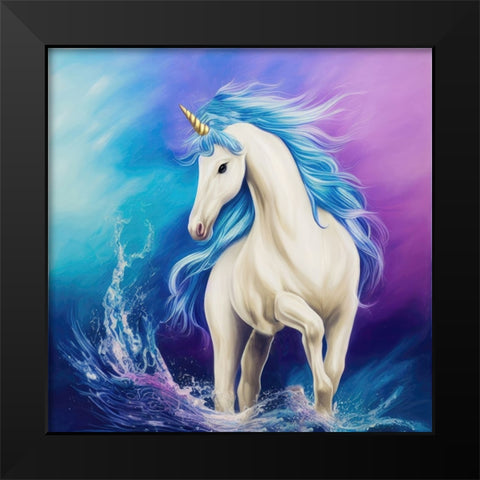 Blue Maned Unicorn Black Modern Wood Framed Art Print by Dundon, Denise