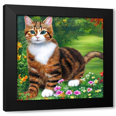 Cat in the Garden II Black Modern Wood Framed Art Print by Dundon, Denise
