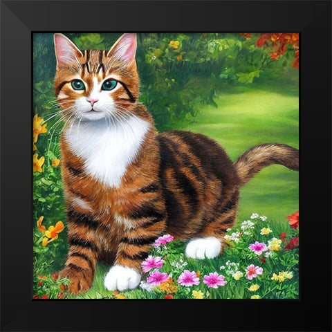 Cat in the Garden II Black Modern Wood Framed Art Print by Dundon, Denise
