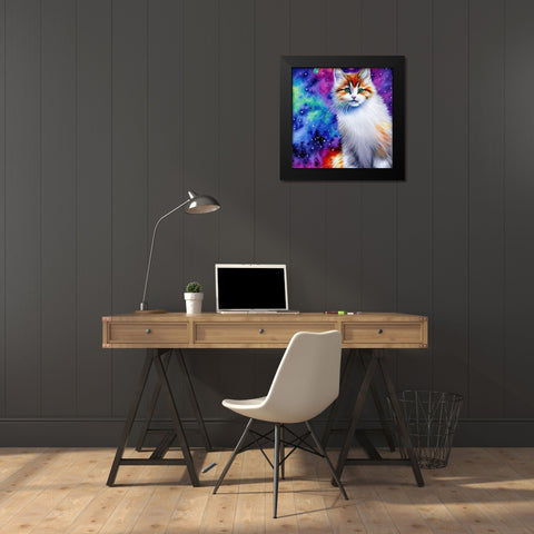 Galaxy Cat Black Modern Wood Framed Art Print by Dundon, Denise