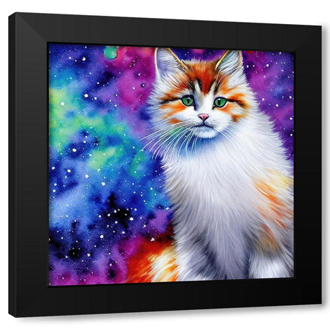 Galaxy Cat Black Modern Wood Framed Art Print by Dundon, Denise