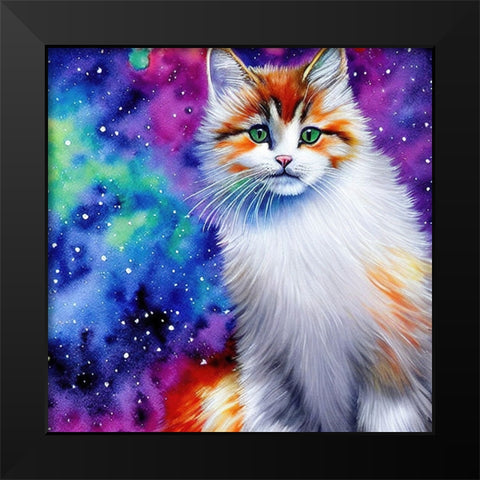 Galaxy Cat Black Modern Wood Framed Art Print by Dundon, Denise