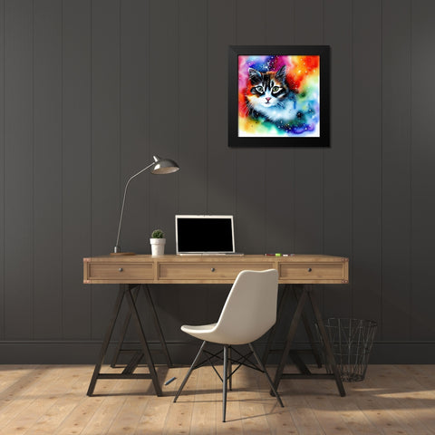 Galaxy Cat II Black Modern Wood Framed Art Print by Dundon, Denise