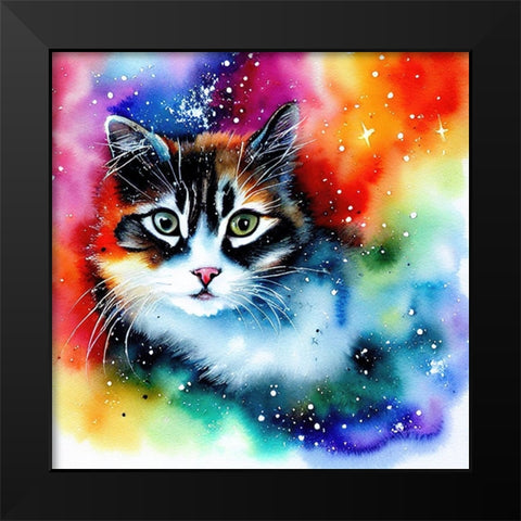 Galaxy Cat II Black Modern Wood Framed Art Print by Dundon, Denise
