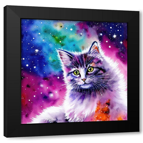 Galaxy Cat III Black Modern Wood Framed Art Print with Double Matting by Dundon, Denise
