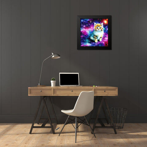 Galaxy Kitten Black Modern Wood Framed Art Print by Dundon, Denise