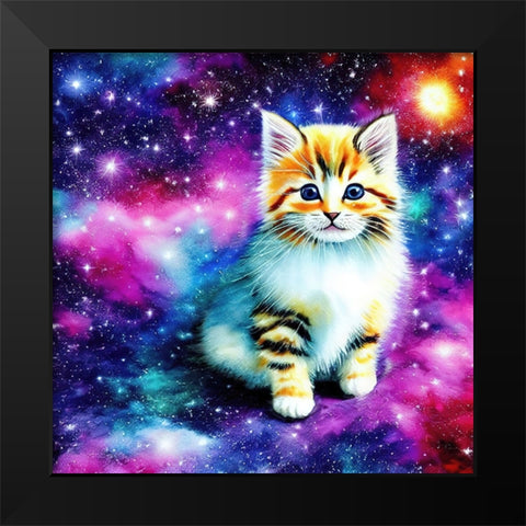 Galaxy Kitten Black Modern Wood Framed Art Print by Dundon, Denise