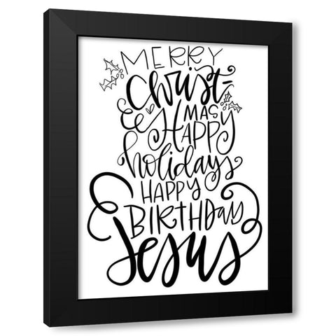 Merry Christmas Black Modern Wood Framed Art Print by Wieners, Valerie