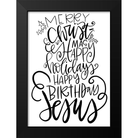 Merry Christmas Black Modern Wood Framed Art Print by Wieners, Valerie