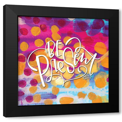 Be Present - Dots Black Modern Wood Framed Art Print with Double Matting by Wieners, Valerie