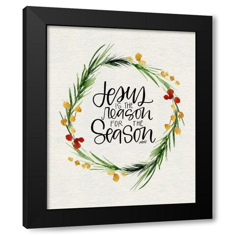 Jesus Wreath Black Modern Wood Framed Art Print by Wieners, Valerie