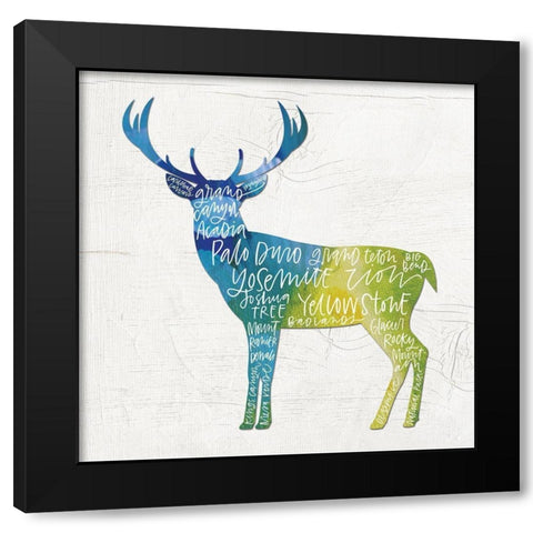Deer with Words Black Modern Wood Framed Art Print by Wieners, Valerie