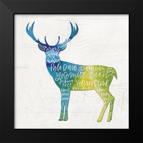 Deer with Words Black Modern Wood Framed Art Print by Wieners, Valerie