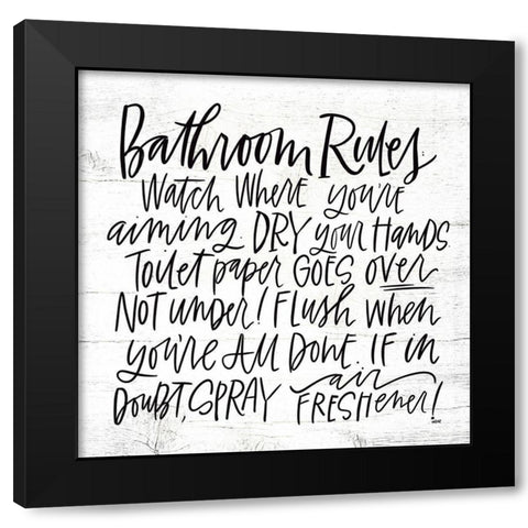 Bathroom Rules Black Modern Wood Framed Art Print by Wieners, Valerie