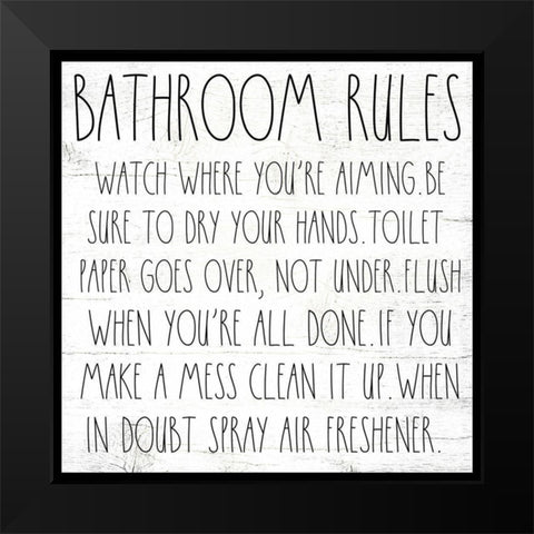 Bathroom Rules Black Modern Wood Framed Art Print by Wieners, Valerie