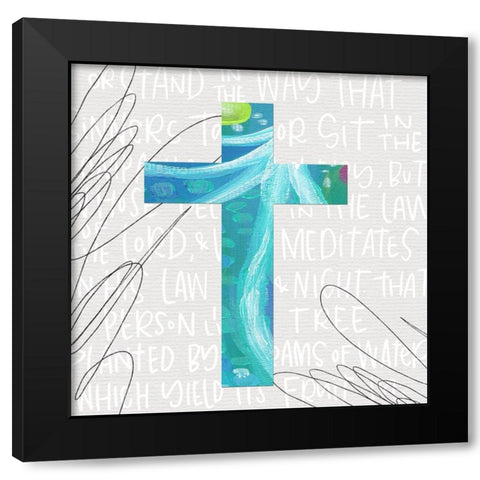 Blue Cross Black Modern Wood Framed Art Print by Wieners, Valerie