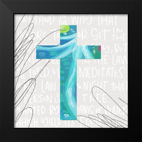 Blue Cross Black Modern Wood Framed Art Print by Wieners, Valerie