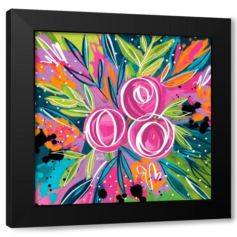 Pink Floral Black Modern Wood Framed Art Print by Wieners, Valerie