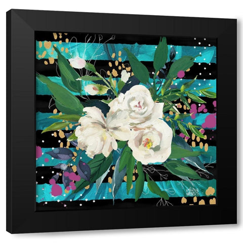 Floral w/ Stripes Black Modern Wood Framed Art Print by Wieners, Valerie